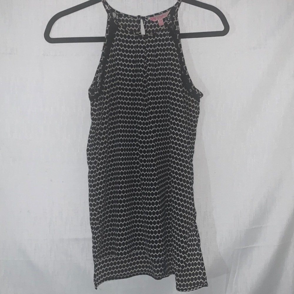 Candie’s Black & White Geometric Print Sleeveless Halter Tank Size XS